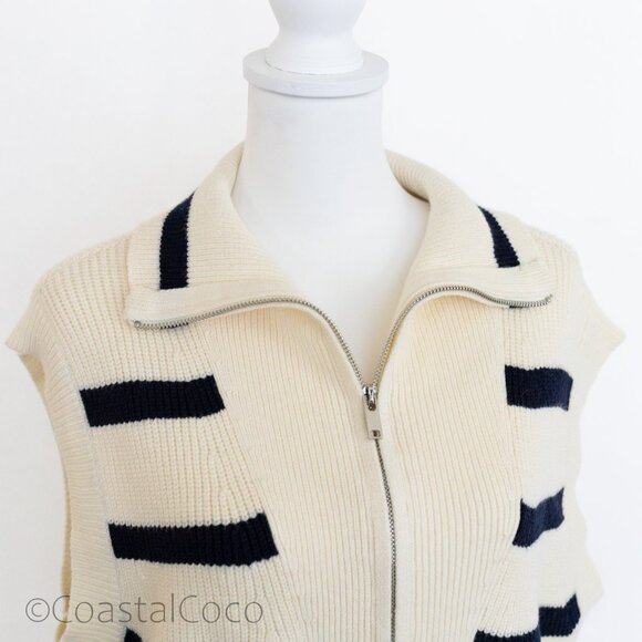 Oliver.O Anthropologie Striped Zipper Sweater Vest XL Top Coastal Nautical Golf - Picture 5 of 12